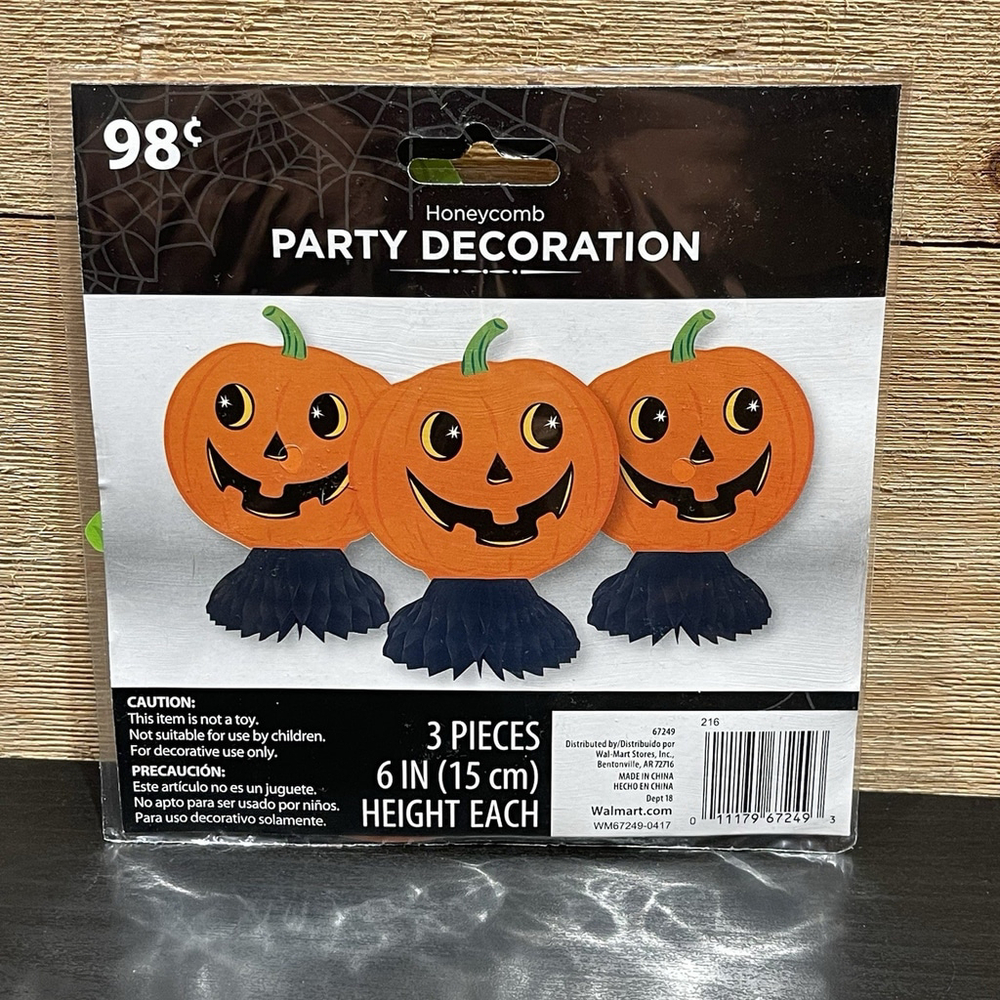 Discontinued Honeycomb Pumpkin Jack-O-Lantern Decorations Package Of 3 NEW